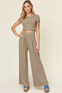 Double Take Full Size Round Neck Top and Pants Set Trandify deal