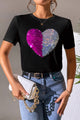 Heart Sequin Round Neck Short Sleeve T-Shirt - Trandify Deal