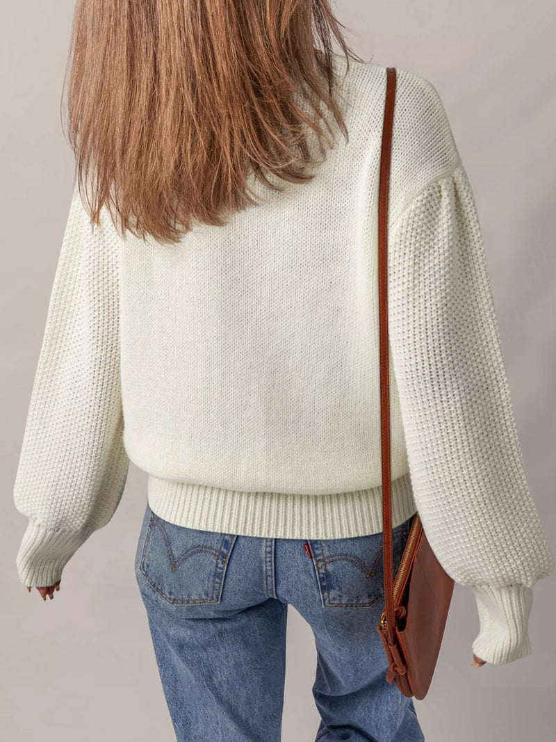 Floral Textured Puff Sleeve Sweater for Women | Trendy Top