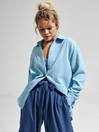Textured Collared Neck Long Sleeve Shirt Trandify deal