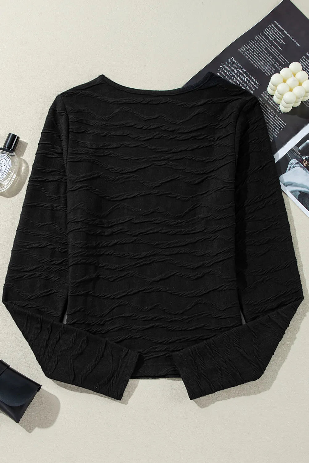 Textured Round Neck Long Sleeve Blouse - Trandify Deal
