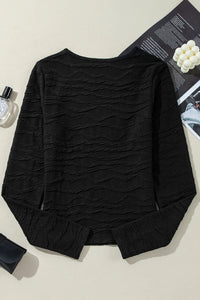 Textured Round Neck Long Sleeve Blouse - Trandify Deal