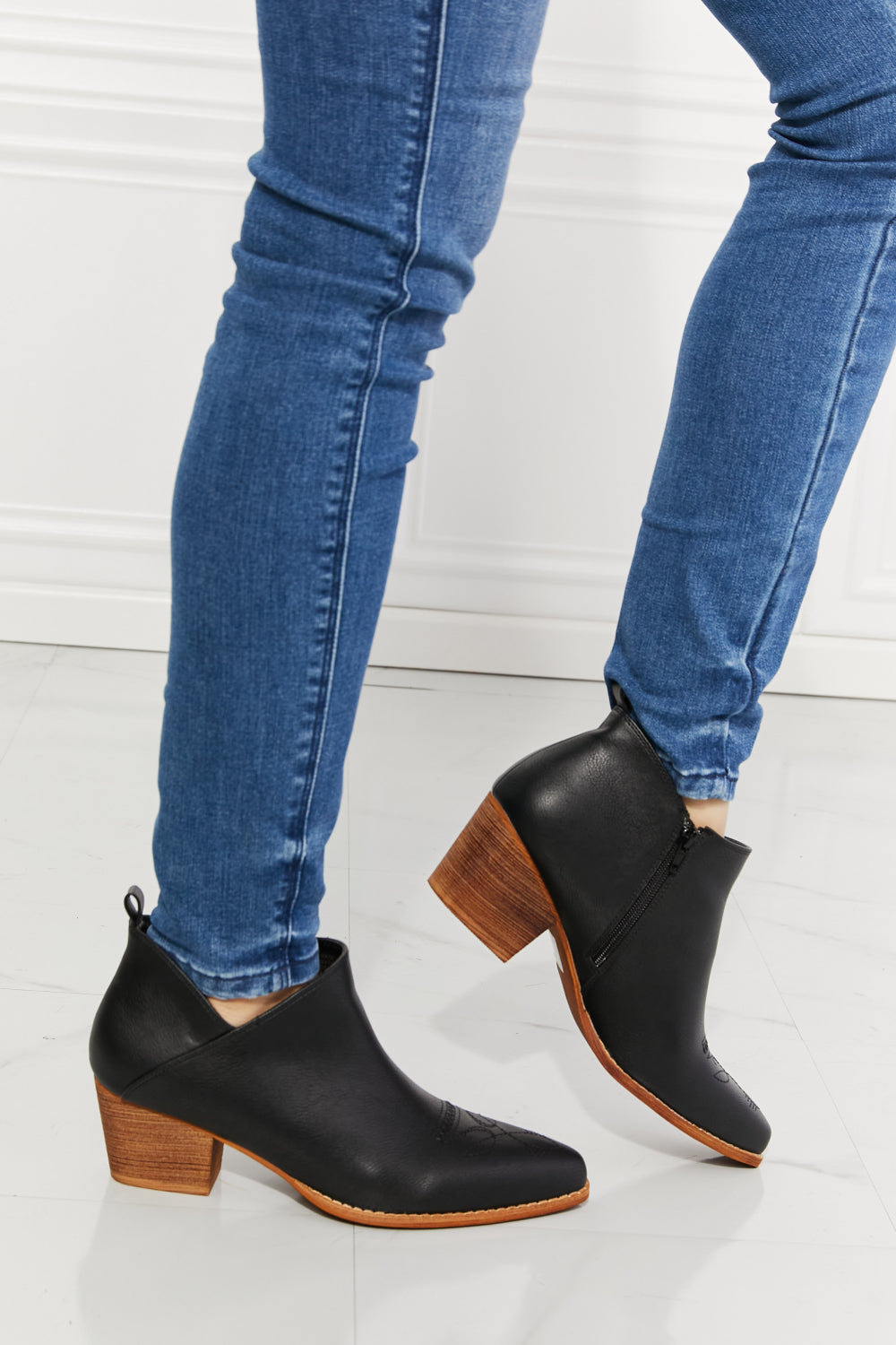 MMShoes Trust Yourself Embroidered Crossover Cowboy Bootie in Black Trandify Deal