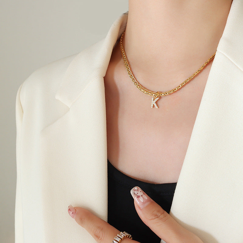 Brass Inlaid Zircon Letter Pendant Necklace Trandify Deal