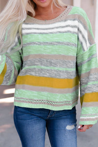 Contrast Striped Boat Neck Dropped Shoulder Sweater Trandify Deal