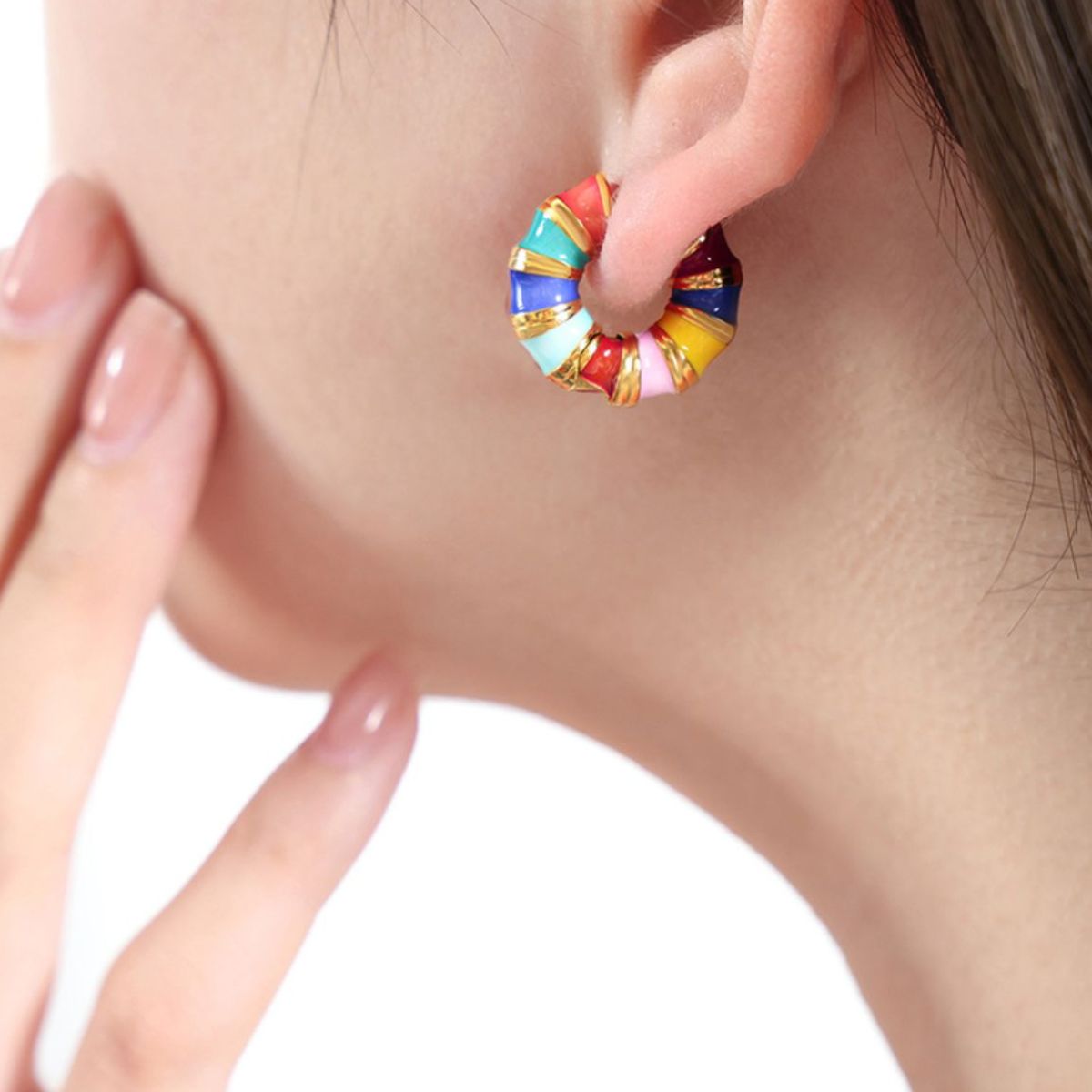 Titanium Steel Enamel Hoop Earrings Trandify deal