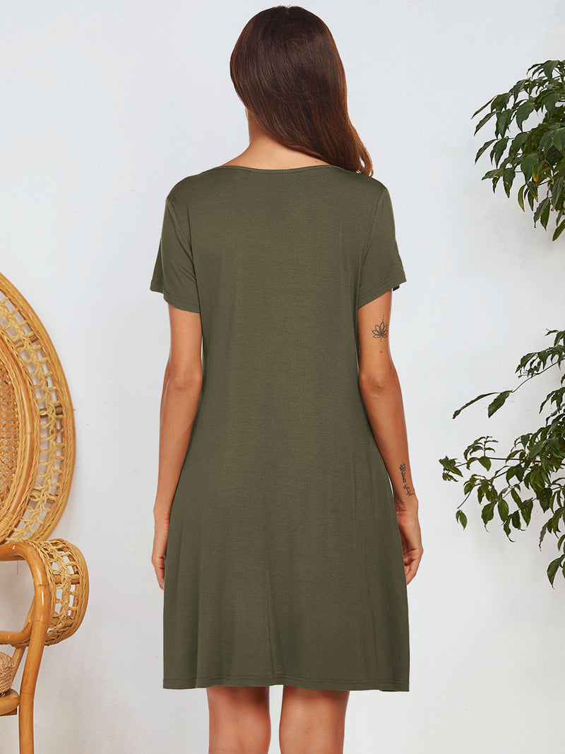 Notched Short Sleeve Mini Lounge Dress Trandify Deal