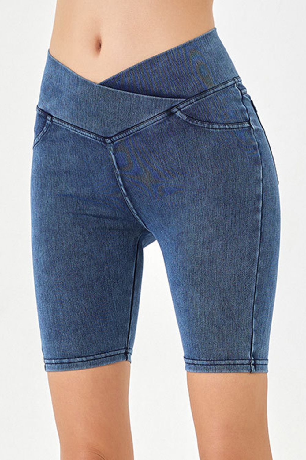 Basic Bae Asymmetrical Waist Denim Shorts with Pockets Trandify Deal