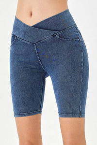 Basic Bae Asymmetrical Waist Denim Shorts with Pockets Trandify Deal