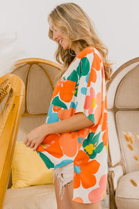 BiBi Floral V Neck Slit Side T-Shirt Trandify deal