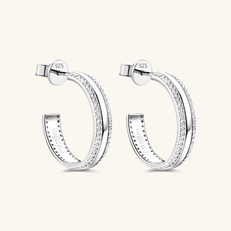 925 Sterling Silver Inlaid Moissanite C-Hoop Earrings Trandify Deal
