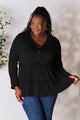 Double Take Half Button Long Sleeve Ruffle Hem Blouse Trandify Deal