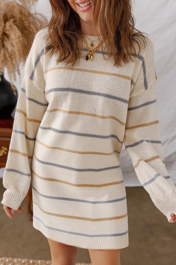 Oversized Sweater Dress | Striped Casual Tunic | Cozy Acrylic Knit