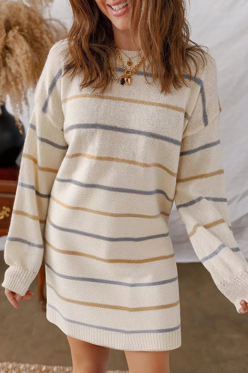 Oversized Sweater Dress | Striped Casual Tunic | Cozy Acrylic Knit
