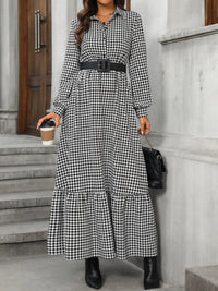 Honey Ruffle Hem Plaid Long Sleeve Dress Trandify Deal