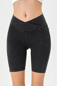 Basic Bae Asymmetrical Waist Denim Shorts with Pockets Trandify Deal