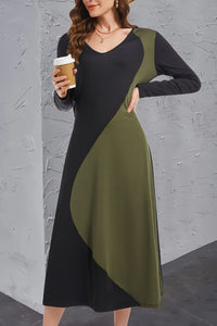 Contrast Long Sleeve Midi Dress Trandify deal