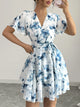 Floral Print Surplice Mini Dress for Women – Boho Layered Ruffled Summer Dress