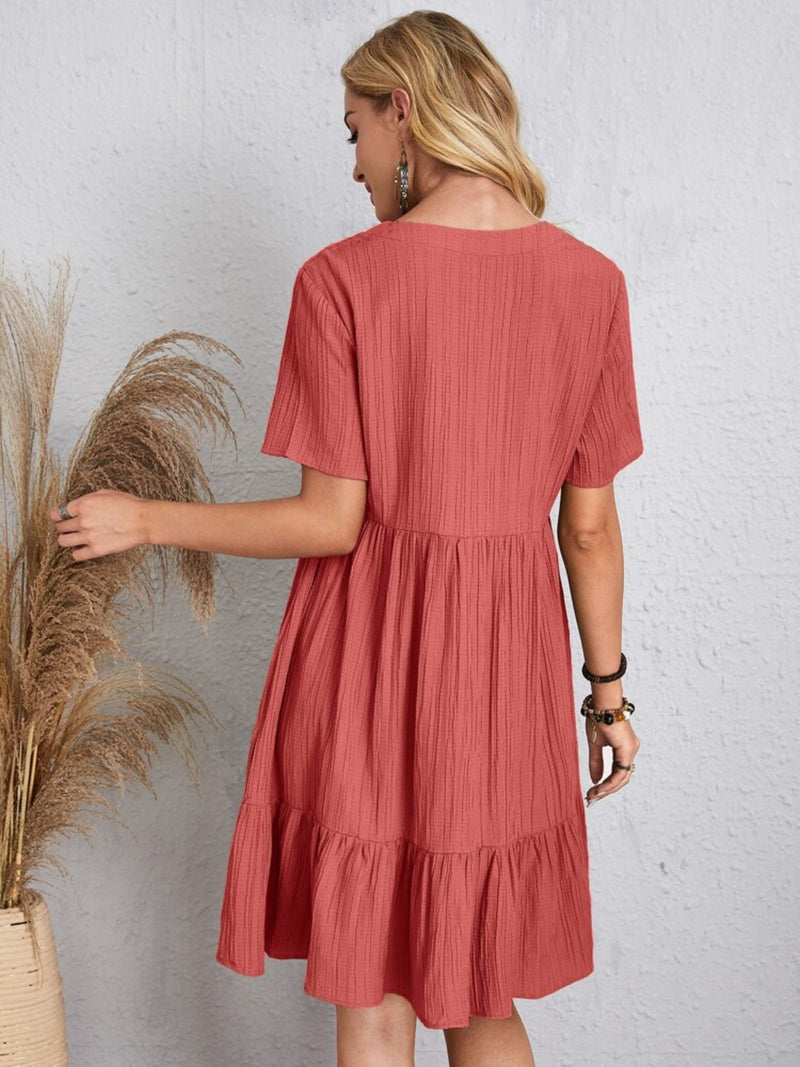 Full Size V-Neck Short Sleeve Dress Trandify deal