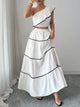 Women's One-Shoulder Ruffle Blouse and High-Waist Skirt Set