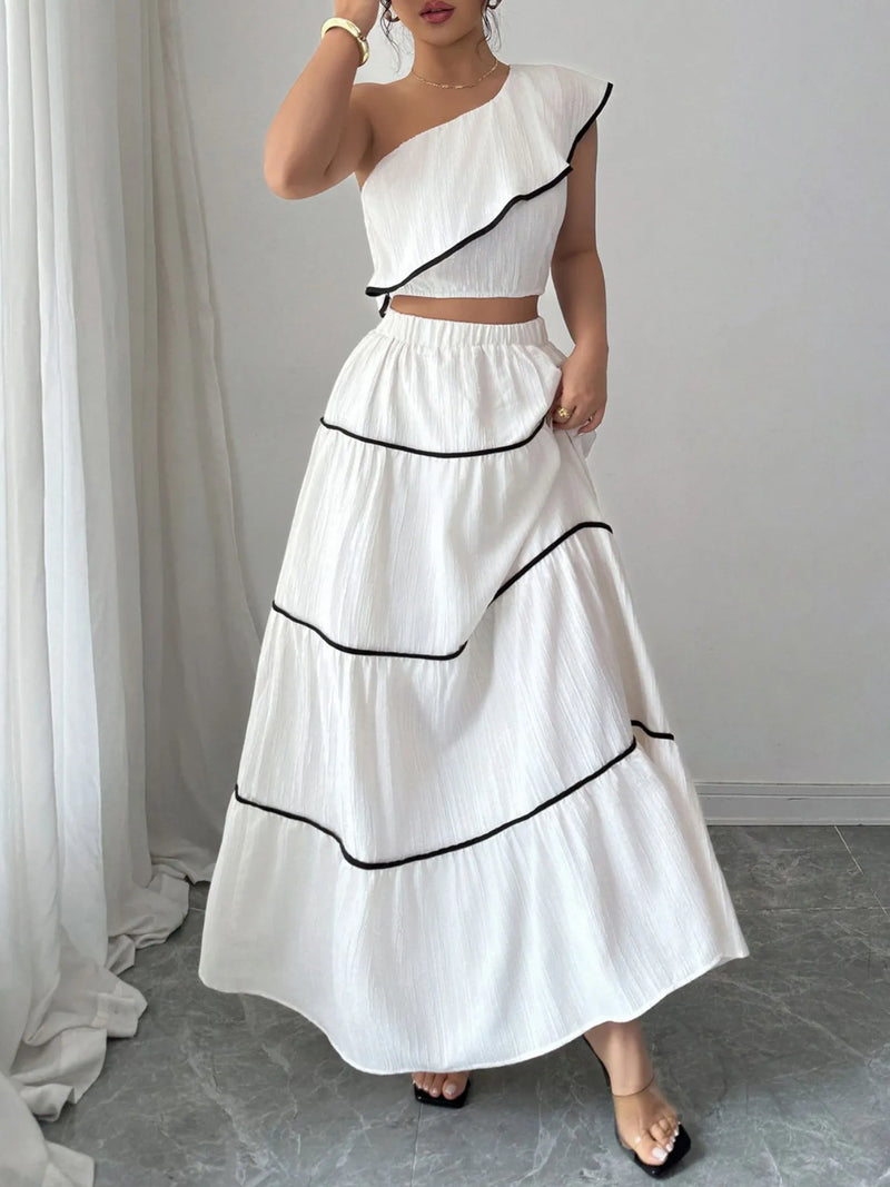 Trendy Summer Matching Outfit with Ruffled Details for Women