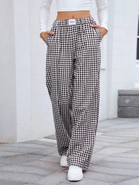Women's Plaid Wide Leg Cotton Pants
