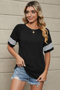 Striped Round Neck Short Sleeve T-Shirt Trandify deal