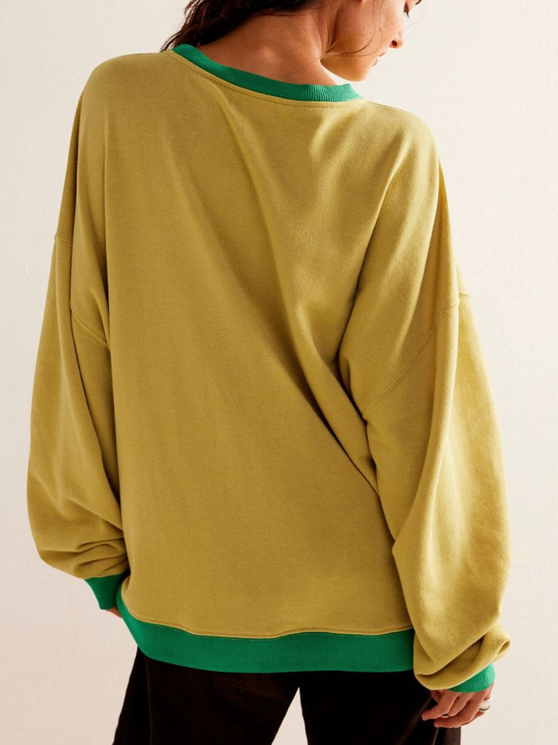 Contrast Trim Round Neck Long Sleeve Sweatshirt Trandify Deal