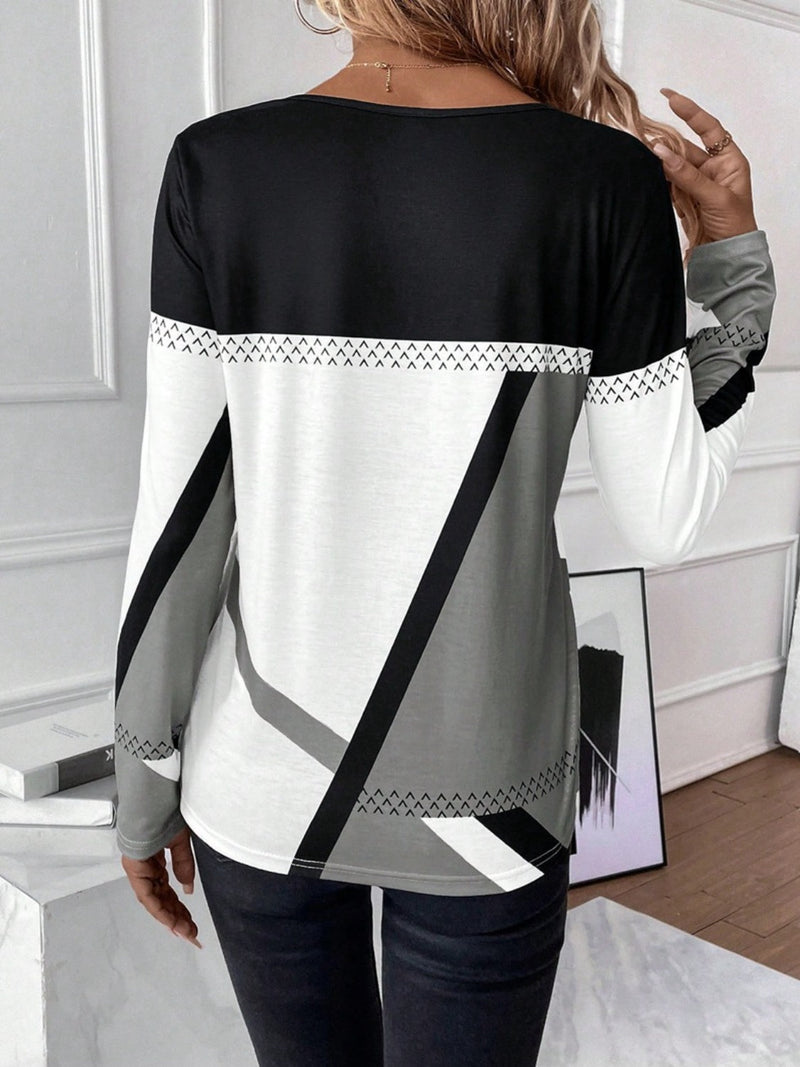 Contrast Round Neck Long Sleeve T-Shirt Trandify Deal