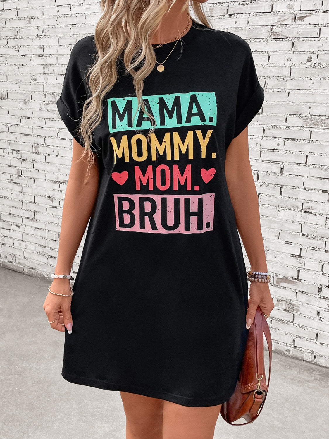 Letter Graphic Short Sleeve Mini Tee Dress Trandify deal