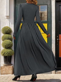 Perfee Lace Detail Slit V-Neck Long Sleeve Dress Trandify Deal