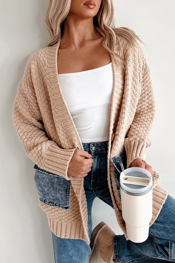 Textured Knit Open Front Cardigan with Pockets