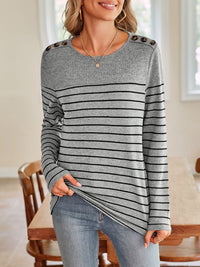 Lovelet Striped Round Neck Long Sleeve T-Shirt Trandify Deal