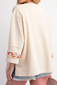 Exposed Seam Slit Floral Round Neck Blouse Trandify Deal