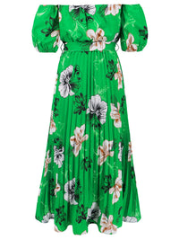 Pleated Floral Off-Shoulder Short Sleeve Midi Dress Trandify deal