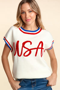 Haptics Letter Embroidery Slit Knit Top Trandify deal