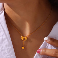 Titanium Steel Gold-Plated Bow Pendant Necklace Trandify deal