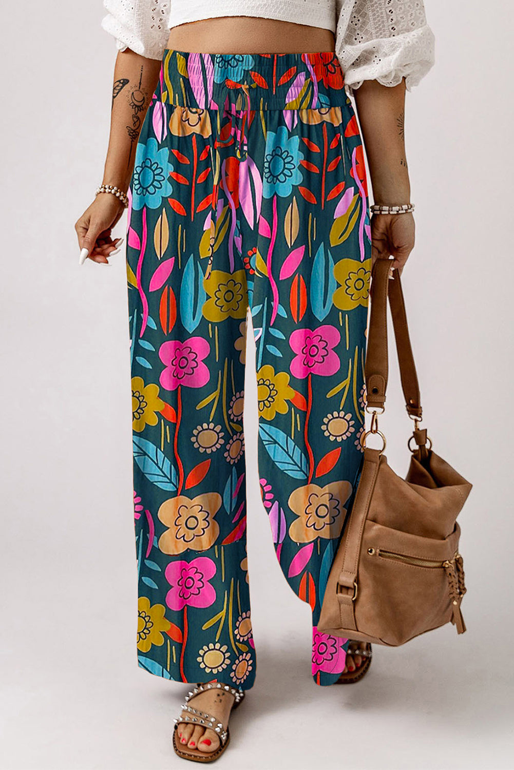 Printed High Waist Wide Leg Pants Trandify deal