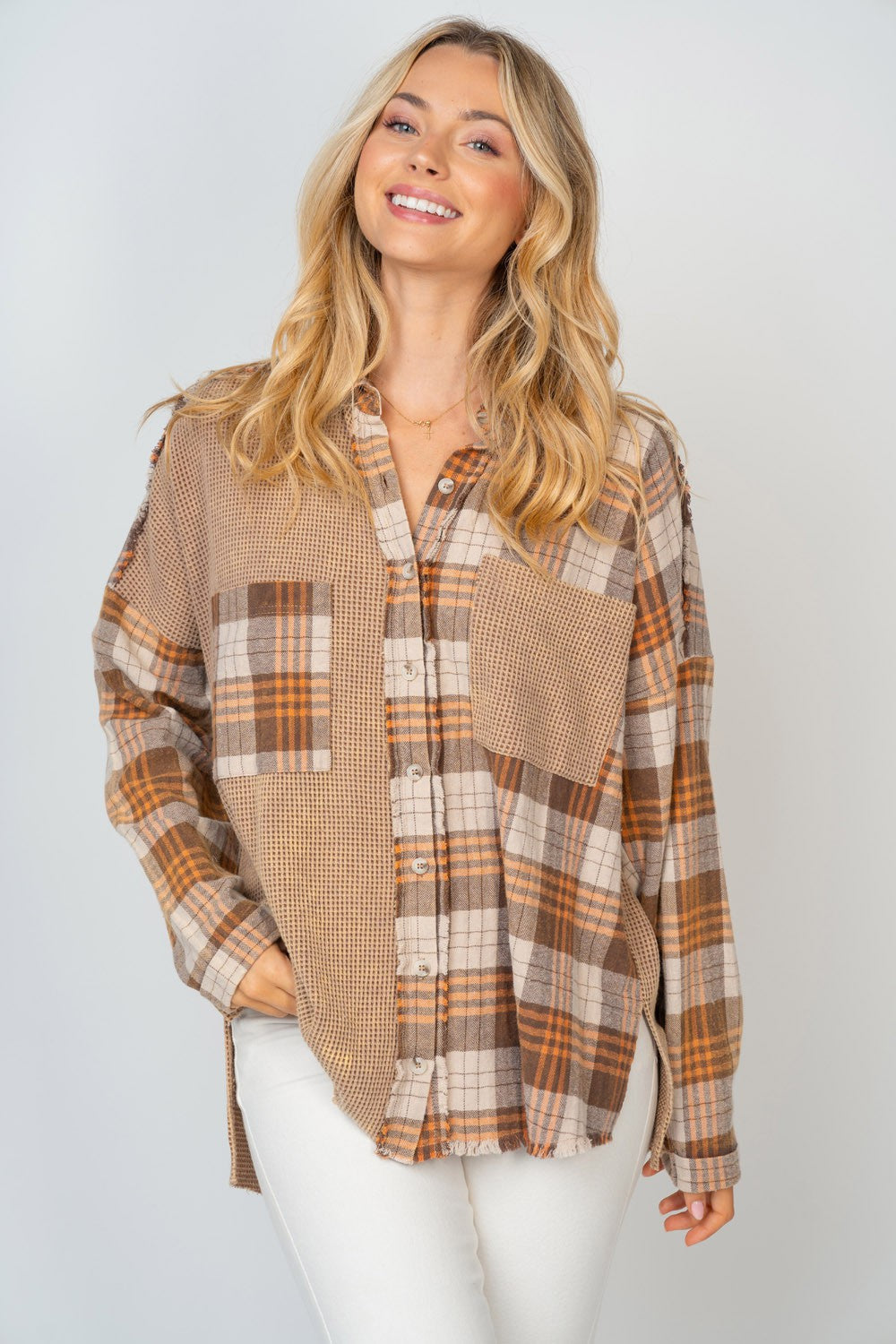White Birch Full Size Contrast Plaid Button Down Shirt Trandify deal