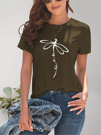 Dragonfly Graphic Round Neck Short Sleeve T-Shirt Trandify deal