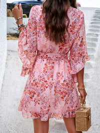 Devine Ruffled Printed Surplice Half Sleeve Mini Dress Trandify Deal