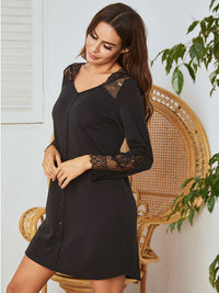Lace Detail Long Sleeve Mini Lounge Dress Trandify Deal
