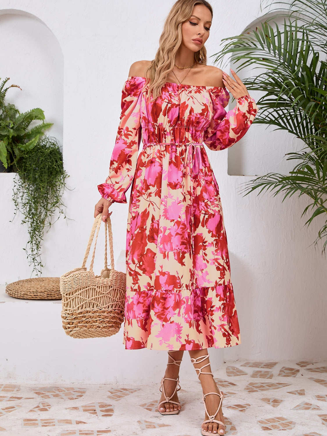 Printed Long Sleeve Midi Dress Trandify Deal