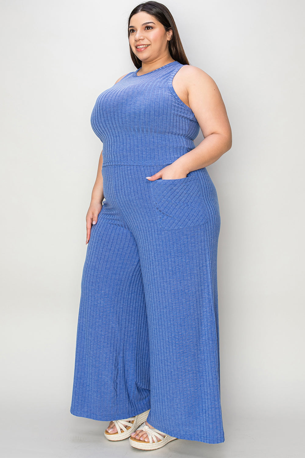 Basic Bae Full Size Ribbed Tank and Wide Leg Pants Set Trandify Deal