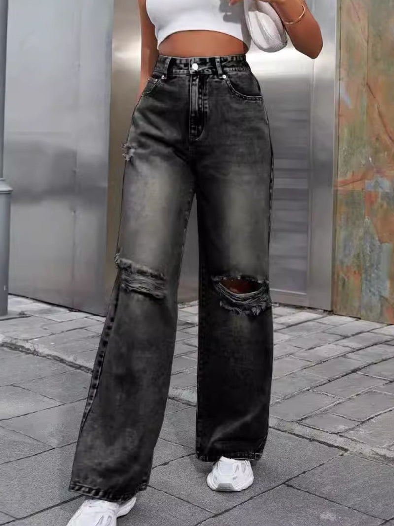 Distressed Wide Leg Jeans with Pockets Trandify Deal