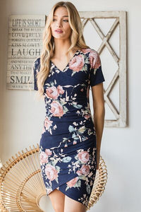Heimish Plus Size Floral Mini Dress for Curvy Women – Trendy Ruched Design – USA Fashion