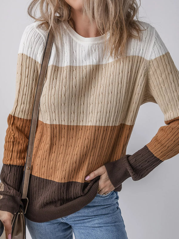 Women's Colorblock Cable Knit Sweater - 100% Cotton