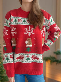 Christmas Element Round Neck Long Sleeve Sweater Trandify Deal