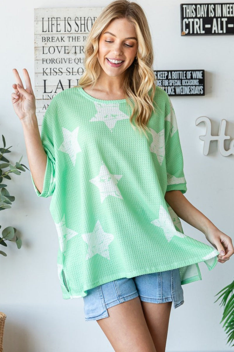 HOPELY Star Pattern Oversized Waffle T-Shirt Trandify deal