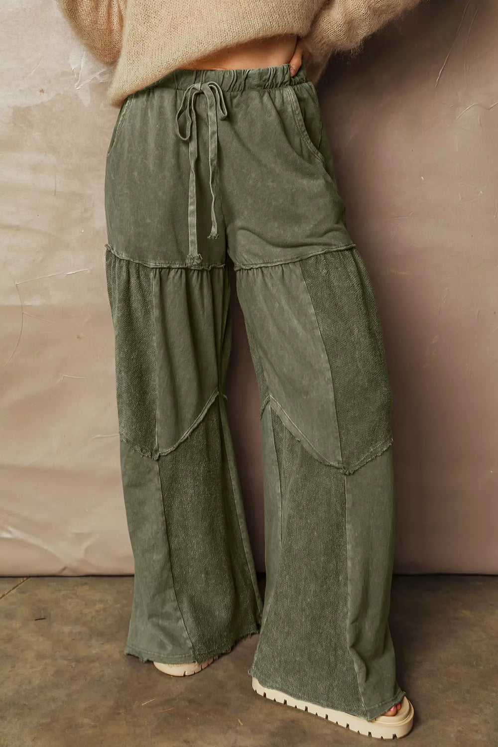 Women's Cotton Tiered Wide Leg Pants with Drawstring